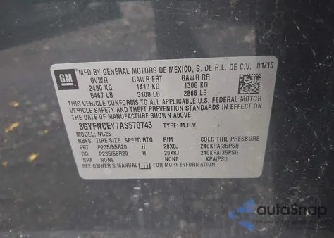 2010 Cadillac Srx Premium Collection from USA, damaged, VIN 3GYFNCEY7AS578743